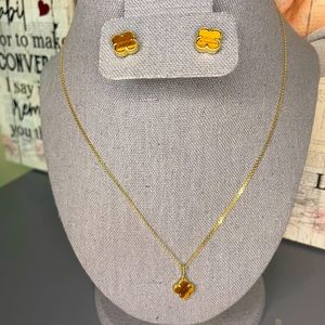 18K yellow gold tiger eye 👁 necklace with pendant and earring (set)